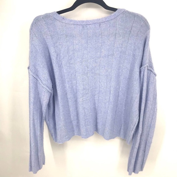 Light Blue Heather Ribbed V Neck Sweater - Picture 2 of 8